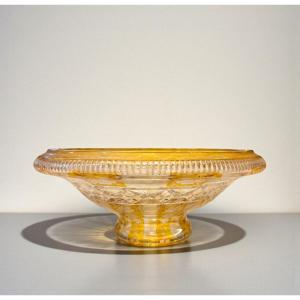 Antique Amber-lined Crystal Bowl With Floral Decoration – Victorian Period, 19th Century