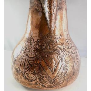 17th Century Crested Copper: Large Alemanic Prestige Pitcher,  Fully Crafted