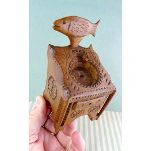 A Proud Fisherman's Watch Holder, French Treen, Carved Fruit Wood, 19th Century