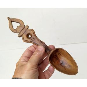 Love And Marriage, Carved Wood Primitive Spoon, Patronymic, Dated 1901