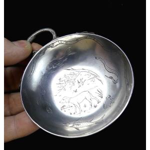 Curious Japonist Wine Tasting Cup, Silver Minerva Late 19th Century