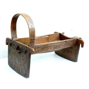 Carved Cradle, Chalet De Savoie, 19th Century Primitive Treen