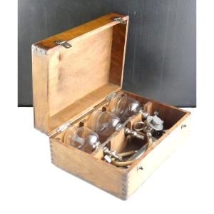 Ancient Medicine: French Box Of Pneumatic Suction Cups, 19th Century