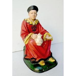 Mandarin Terracotta, Polychromy, Circa 1850, Cigar Holder