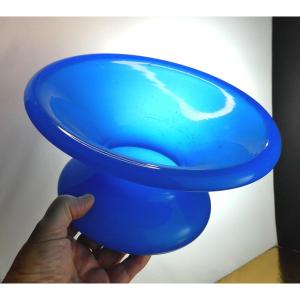 Large Louis Philippe Cuspidor, Blue Blown Opaline Glass