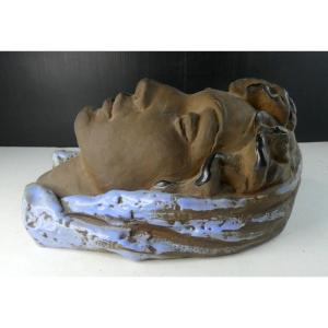Art Deco Glazed Stoneware Ceramic Mask, The Sleeping Beauty