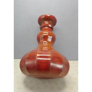 Bohemian Lithyaline, Circa 1840, Beautiful Veined Red Bottle Base, Cut Ofn Sides.
