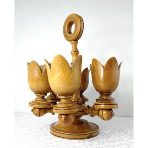 Boxwood Treen, 19th Century, Corolles Egg Cup Holder