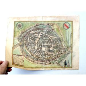 Map-view Of Strasbourg, 1584, Colored, Beautiful Period Engraving; George Braun