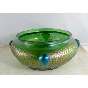 Iridescent Glassware Cup  Circa 1900 Butterfly Decor Teardrops