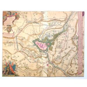 Map Of The City Of Lille, Taken Circa 1708, Superbly Watercolored From Period.