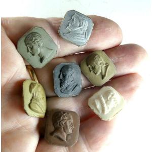 Suite Of 7 Cameos Male Profile, Vesuvius Stones, Naples, Mid 19th Century
