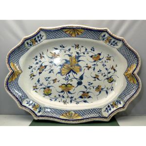 Huge Rouen Dish, Indian Flower Decor,  Beautiful Condition. (at. Guillibaud)