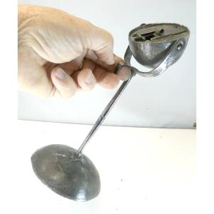 Fine 18th Century Polished Iron Gimbal Table Oil Lamp 