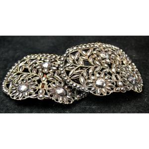 Faceted Steel Jewelry, 18th Century: Pair Of Women's Shoe Buckles