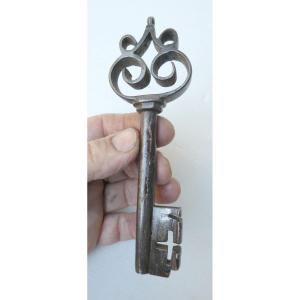 Beautiful Volute Key, Brazed Wrought Iron, 16th Century, Alpine Countries, 14.2cm