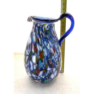 Beautiful Blown Glass Pitcher , Coloured Pebbles, Murano Glassware, 19th Century