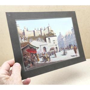 Little Paris: Lively Rue St Antoine Ca.1860, Beautiful Watercolor And Pencils, Signed