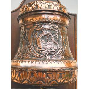 Large Dragon Fountain, Tool Embossed Copper 18-19th Century, Primitive