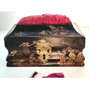 Louis XV Period: Black Lacquer, Gold And Silver Pin Box, Exotic Decor