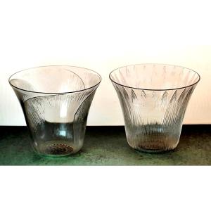 Lalique René - 2 Poppy-shaped Goblets - 1922, Blown Glass
