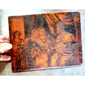 Artistic Engraved Intaglio, Ebonized Ash Wood, Ancient Anonymous Masterpiece
