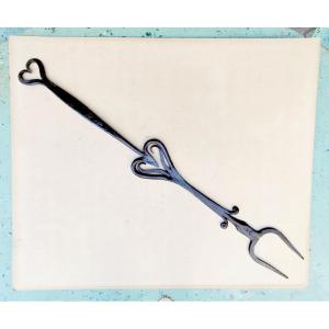 Large Roasting Fork, Blacksmith's Work, Hallmark, 2 Hearths, Hearth Kitchen, 19th Century