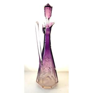 High Poppy-lined Crystal Ewer, Cameo Engraved, Moser, Karlsbad