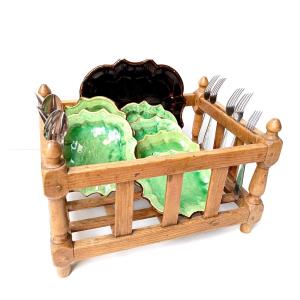 Elm Crockery Cradle With Beautiful Turnings, Languedoc, 19th Century