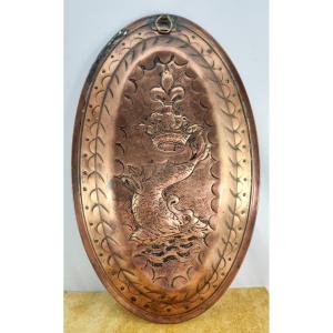 Ceremonial Platter, Stamped Copper, Crowned Dolphin And Lilies, 1850s