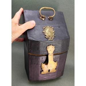 18th Century Cutlery Box, Donkey Skin And Brass, Coat Of Arms