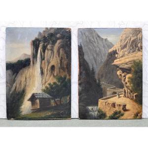 2 Small -oil On Panel-: Swiss Landscapes, Anonymous, Circa 1900