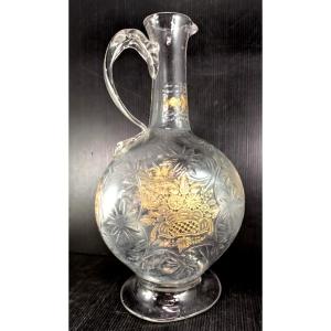 High Blown Glass Ewer, Cut, With Gilded Bouquets, Bohemia, 18th Century