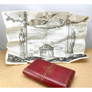 Masonic Diploma, Lodge Of Persevering Friendship, 1830, Red Morocco Case