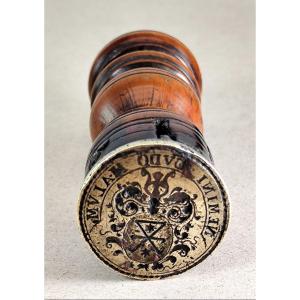 Mystery Wax Seal Blacksmith Latin Device, Turned Boxwood, Late 17th Century