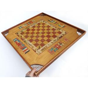 Carrom-crokinole, Double Game On Lithographed Wooden Board, Indiana 1901