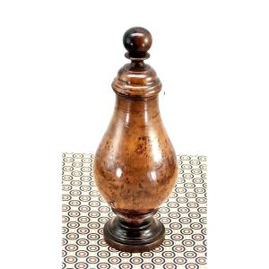 Fine 19th Century Burl Wood Turning: Baluster Powder Compact, Good Condition