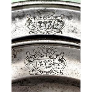 French Pewter 18thc Armored Plates, Well Signed