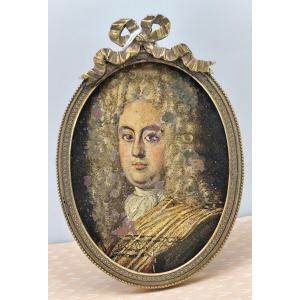 On Copper: Handsome French Gentleman With Wig, Louis XIV Or Regence, As Found