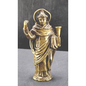 17th Century Bronze, Saint Monk Presenting The Sacred Texts