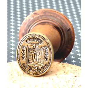 Beautiful Boxwood Mushroom-shaped Handle Seal, Af Crowned Of Flowers, Circa 1820