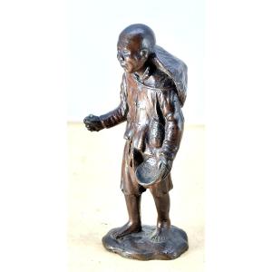 Vietnam: Tonkin Peasant, Bronze With Red Patina, Circa 1920