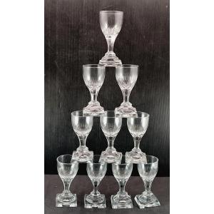 Set Of 10 Empire Square Footed Glasses, Cut Crystal, 10.8cm