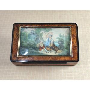 Burrwood Precious French Box, Circa 1830 With A Romantic Miniature