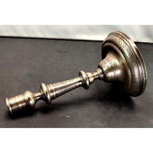Louis XIV Period Candlestick, Finely Engraved, Formerly Plated