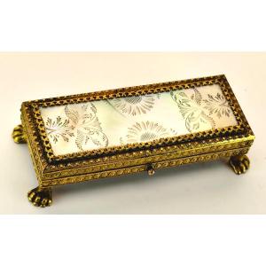 Palais Royal, Luxurious Tabletop Toothpick Box, Mother-of-pearl With Gilded Galleries