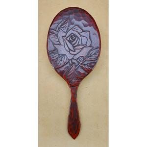 Art Deco, Bakelite Style Of Cinnabar Lacquer: Large Hand Mirror, 1920