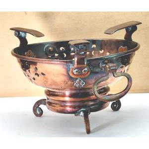Stamped By 3 Fleur-de-lis, Small Openwork Copper Table Warmer, 18th Century