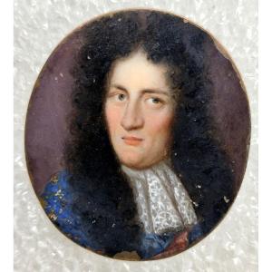 Miniature On Copper, Louis XIV Period, High-ranking Figure Of Royal Court