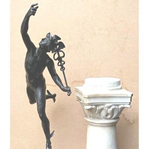 High Bronze Grand Tour, 19th Century, Flying Mercury, Carrara Marble Base, 